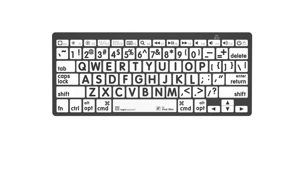 Large Print - Black on White Mini Bluetooth Keyboard - Mac