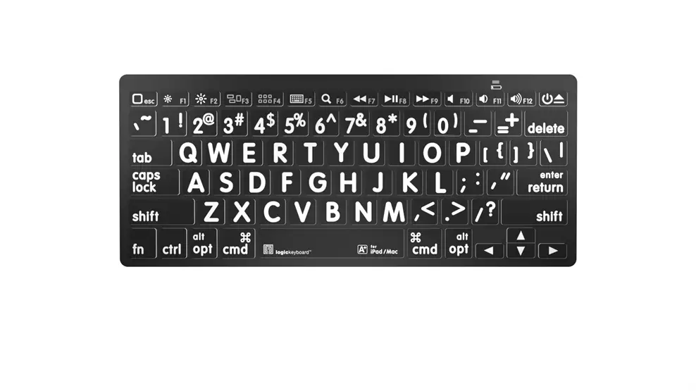 Large Print - White on Black Mini Bluetooth Keyboard - Mac