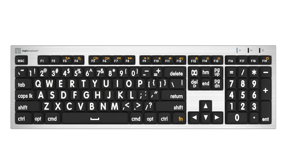 Logic Keyboard Mac White on Black with number pad and lamp, wired